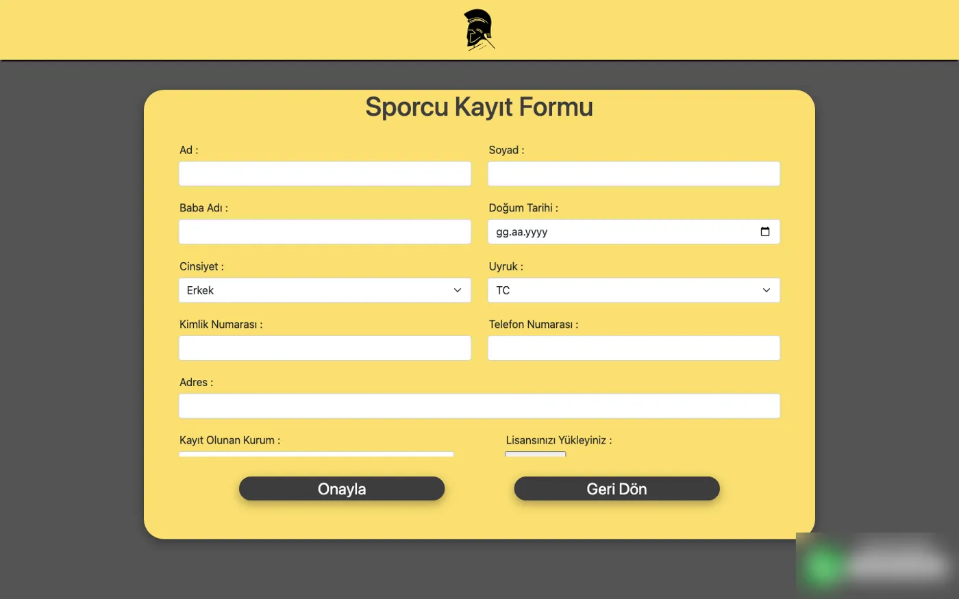 AthleteCare sporcu kayıt formu