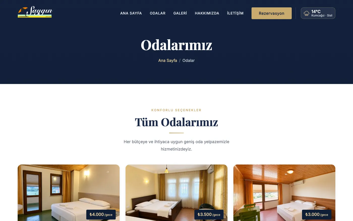Saygın Otel odalar sayfası